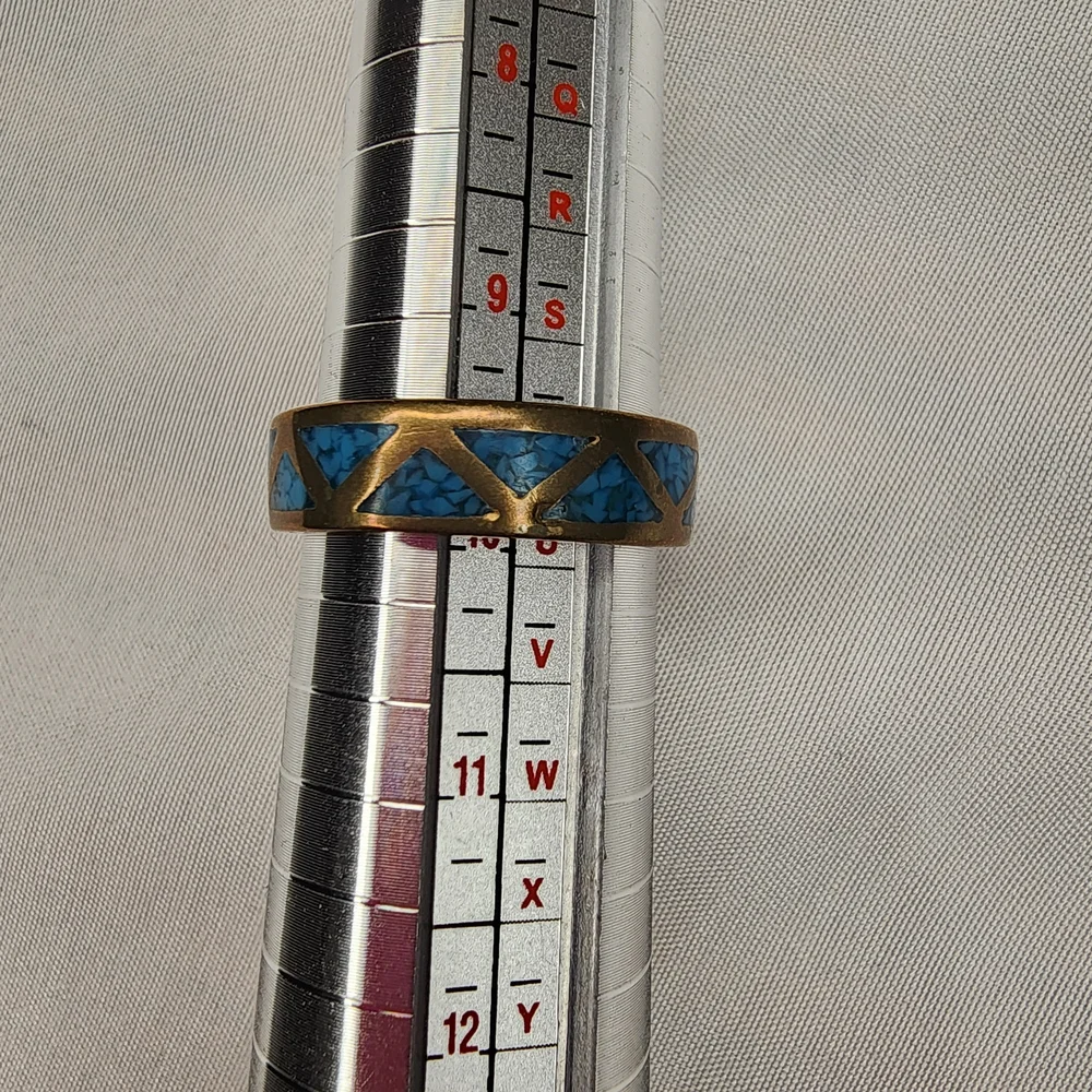 Vintage Turquoise Inlay Ring Size 9 3/4